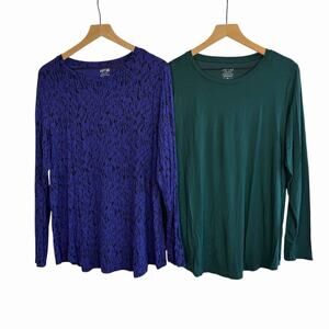 APT 9 LOT of 2 Modern Essentials Crewneck T-shirt Tunic Tops LS Green Purple XL